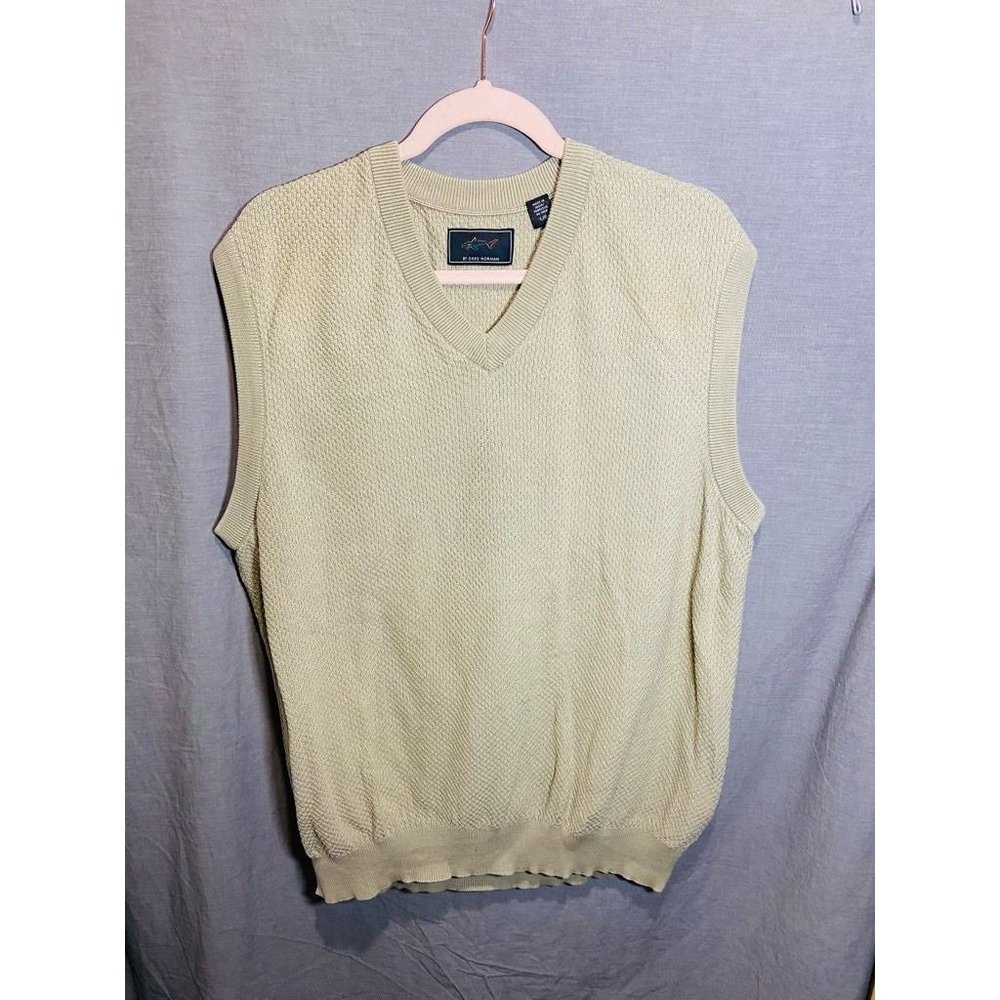 Greg‎ Norman Vest Sweater Womens Large Beige Golf Textured V-Neck Ribbed Ladies